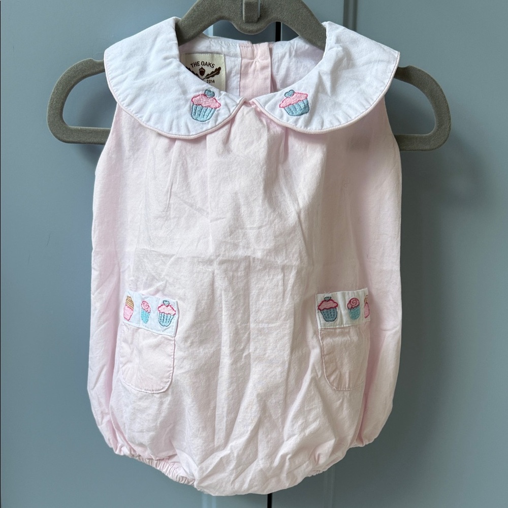 Pink Cupcake-Print Baby Bubble Romper
